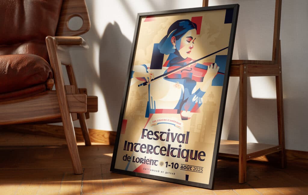 Visuel de l’affiche du Festival Interceltique 2025 : année des cousin d’Amériques