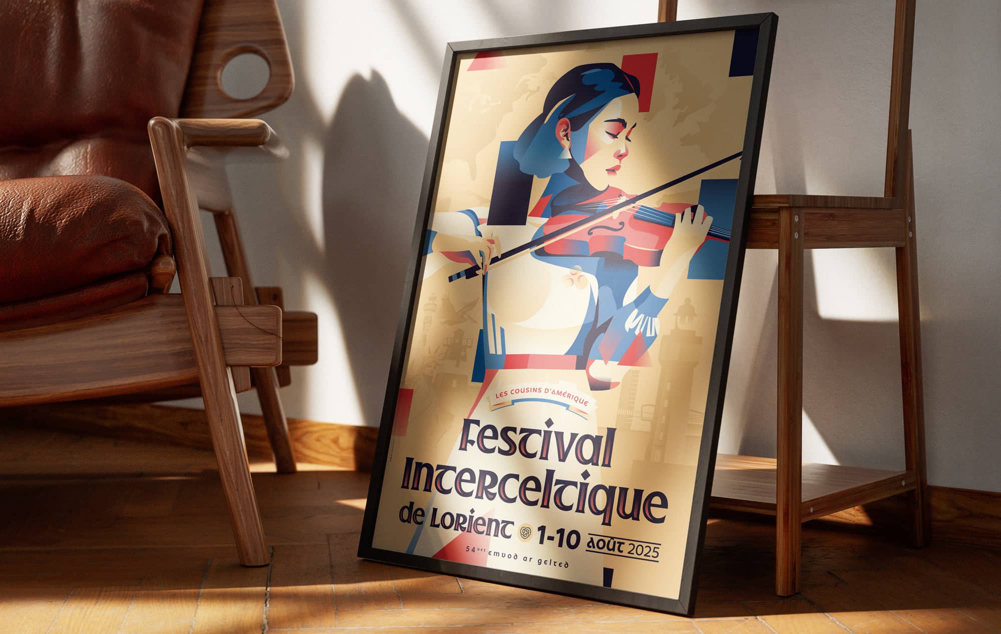 Visuel de l’affiche du Festival Interceltique 2025 : année des cousin d’Amériques